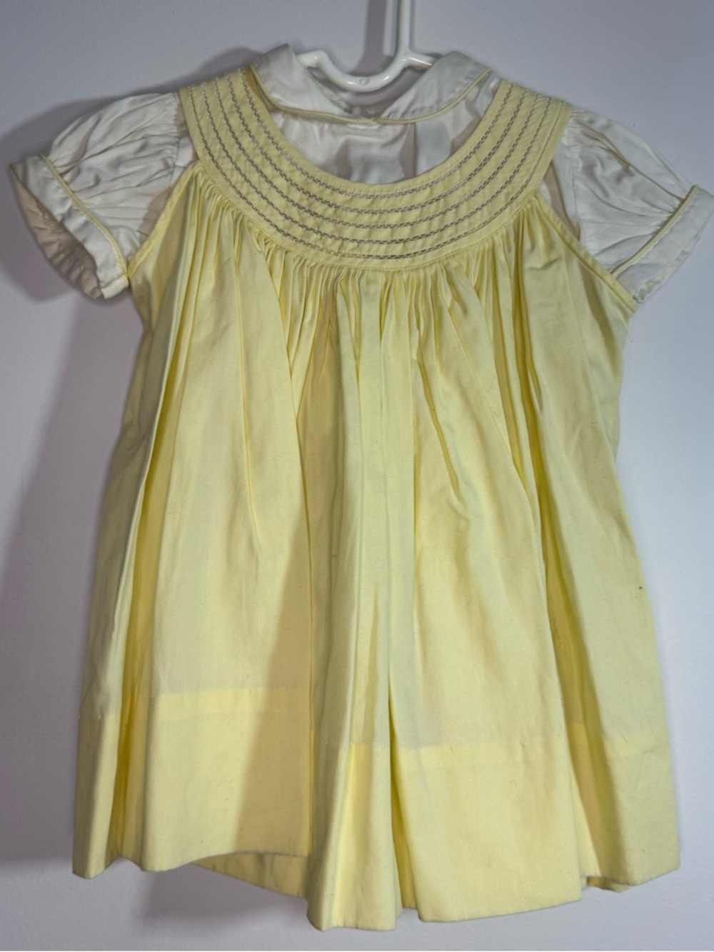 Vintage Tiny Town Togs Yellow Smocked Baby Toddler Dress Peter Pan Collar